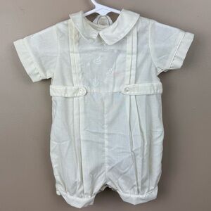 Vintage Bebe Glynne Percy Elegant Gender Neutral Baby Romper with Embroidery 3M